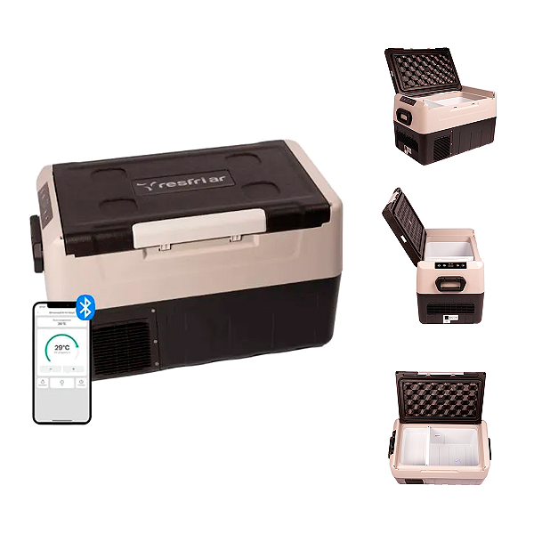 Geladeira Portátil Resfriar 35Litros Quadrivolt Lançamento Prático p/Motorhome Caminhão Praia e Camping com Bluetooth