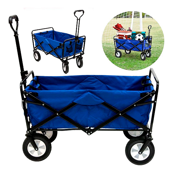 Carrinho Dobrável Portátil de Transporte Wagon Com Rodas Suporta até 80kg Ideal para Camping Praia Jardim e Viagem NTK