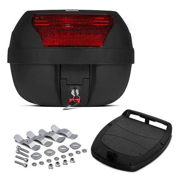 Baú Bauleto Para Motocicleta 28 Litros Modelo Smart Box Automotivo Trava De Segurança Preto com Lente Vermelha -Pro Tork