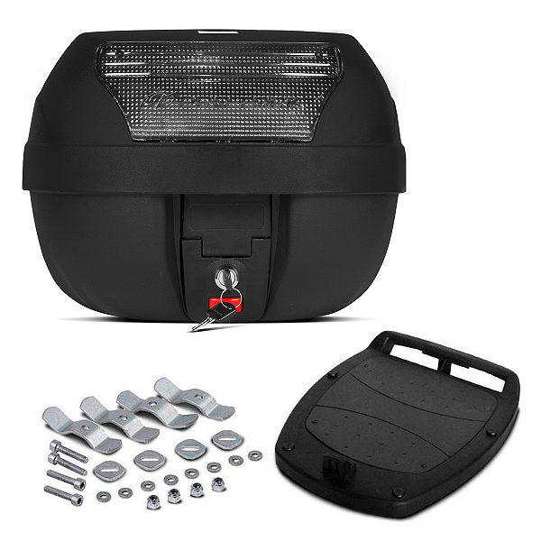 Baú Bauleto Para Motocicleta 28 Litros Modelo Smart Box Automotivo Trava De Segurança Preto com Lente Cristal - Pro Tork