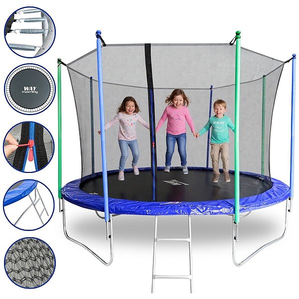 Cama Elástica Infantil 366cm Pula Pula Trampolim Grande Com Rede De Proteção E Escada Resistente