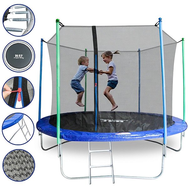 Cama Elástica Infantil 305cm Pula Pula Grande Com Rede De Proteção Escada Resistente