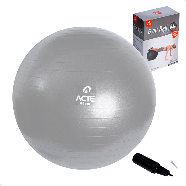 Bola de Pilates Yoga Treino Funciona 65cm Cinza Resistente Com Sistema Anti-Estouro Bomba de Ar Suportando 250kg - Acte