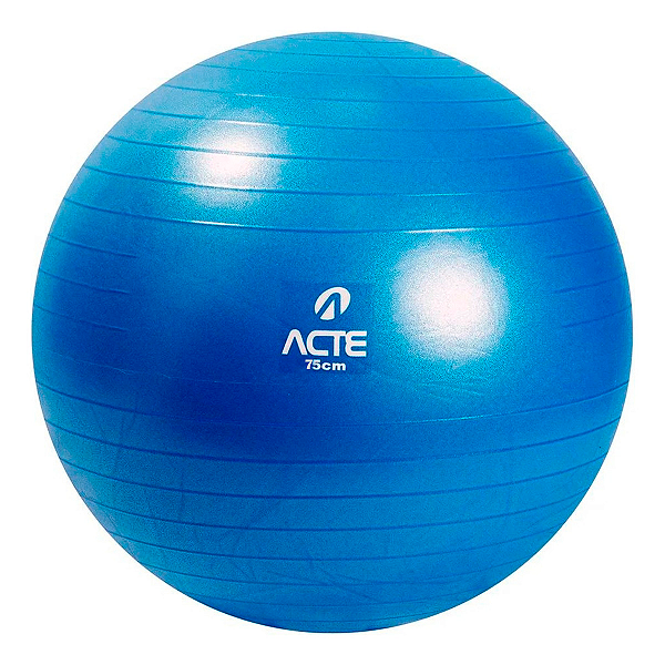 Bola de Pilates Yoga Treino Funciona 75cm Azul Resistente Com Sistema Anti-Estouro Bomba de Ar Suportando 250kg - Acte