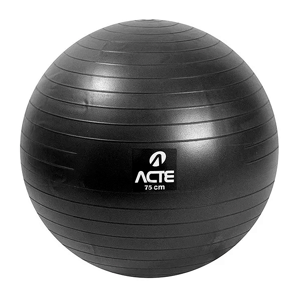 Bola de Pilates Yoga Treino Funciona 75cm Preto Resistente Com Sistema Anti-Estouro Bomba de Ar Suportando 250kg - Acte