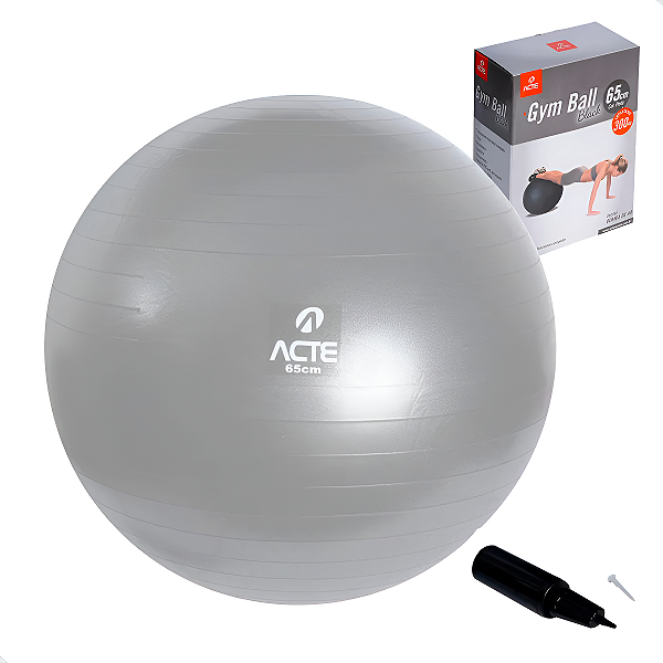 Bola de Pilates Yoga Treino Funciona 55cm PVC Resistente c/Sistema Anti-Estouro Bomba de Ar Suportando 250kg Cinza Acte