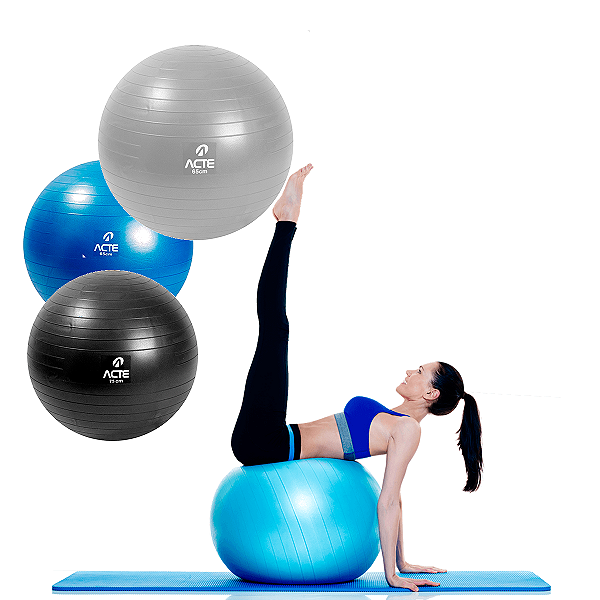 Bola De Pilates Yoga Ginástica Abdominal Fitness C/ Bomba Portátil Várias Cores e Tamanhos - Acte