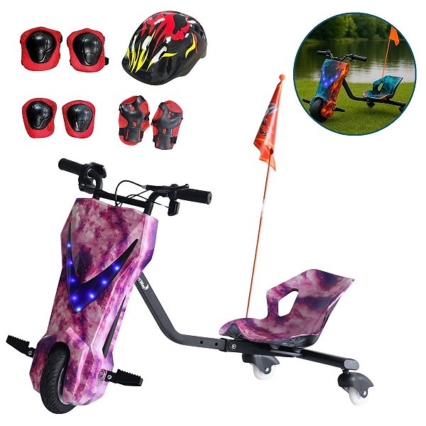 Drift Triciclo Elétrico Rosa Infantil 250w Bivolt Com Kit De Segurança E Iluminação Led