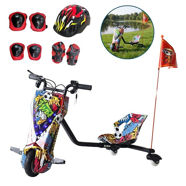 Triciclo Drift Elétrico Infantil 250w Resistente Colorido Com Luz E Kit Completo De Proteção