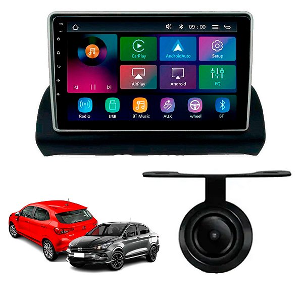 Multimidia Mp5 Rs9200br Es Pro Line Carplay Sem Fio + Moldura 9" Argo Cronos 2017 à 2021 + Câmera Ré Automotiva