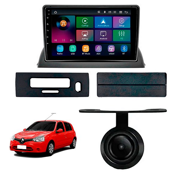 Multimidia Mp5 Rs9200br Es Pro Line Carplay Sem Fio + Moldura 9" Renault Clio G2 1998 à 2005 + Câmera de Ré