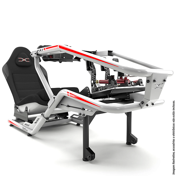 Simulador De Corrida Cockpit FX1 Estação Simples Suporte Para Volante Branco e Vermelho Suporta até 140kg - Extreme