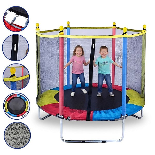Cama Elástica Infantil 1,40m Pula Pula Trampolim Com Rede De Proteção Colorida Resistente