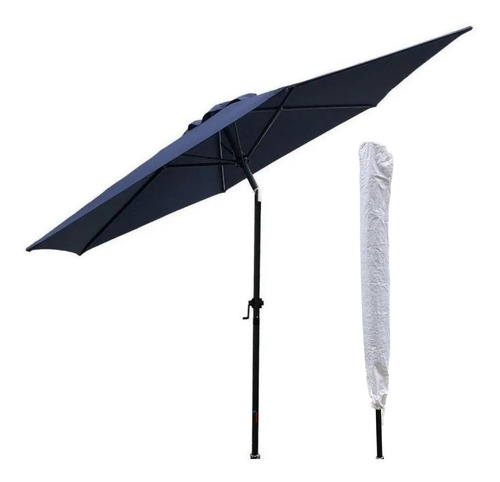 Ombrelone Articulado Central 2,70m Com Capa Azul Proteção Solar Jardim Piscina Praia