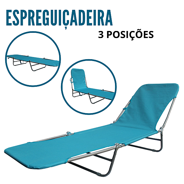 Cadeira Espreguiçadeira Azul Claro Textline Importway Reclinável Praia Piscina Jardim Alumínio