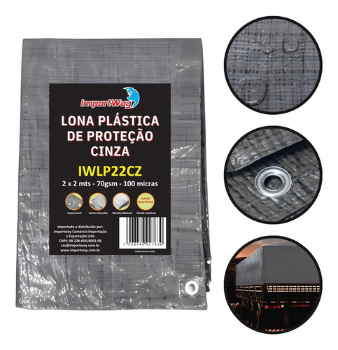 Lona Plástica Encerado Impermeável Cinza 2x2 M Multiuso Importway Para Caminhões, Piscinas E Telhados