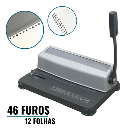 Encadernadora Perfuradora A4 Para Encadernação Espiral 12 Folhas Ideal Para Escritório