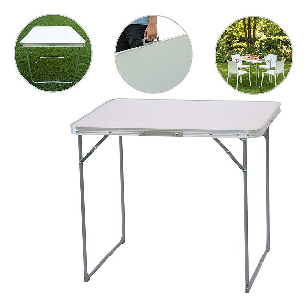 Mesa Dobrável Portátil 80x60cm Importway Vira Maleta Ideal Para Camping, Praia, Piquenique E Churrasco