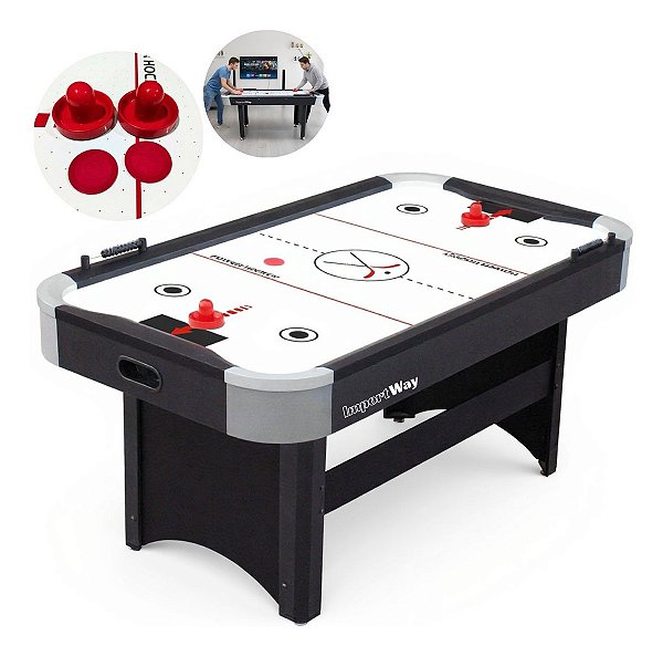 Mesa Air Game Aerohockey 168x91x80cm Elétrica Bivolt Com Marcador, Discos E Empurrador Para Salão De Jogos