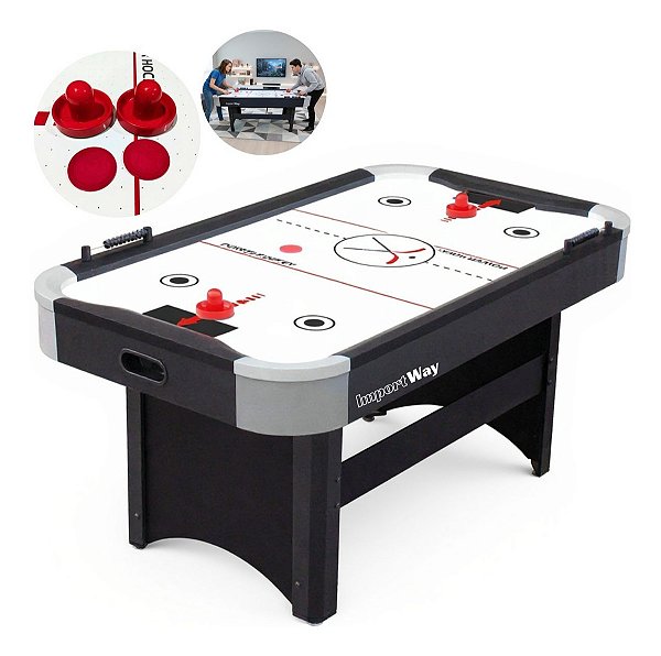 Mesa Air Game Hockey 182x96x78cm Elétrica Bivolt Com Discos, Empurrador E Marcador Completo Para Sala De Jogos
