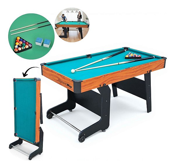 Mesa Sinuca Dobrável Brilhar Importway Portátil Ideal Para Casa, Lazer E Reuniões Familiares
