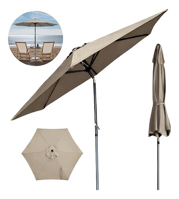 Ombrelone Articulado 2,70m Importway Bege Ideal Para Jardim, Piscina, Praia E Área De Lazer