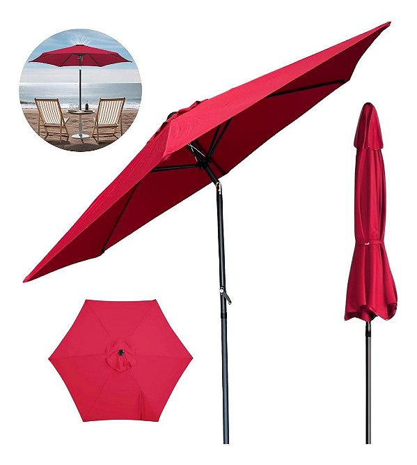 Ombrelone Articulado 2,70m Vermelho Com Proteção Uv Ideal Para Jardim, Piscina E Praia