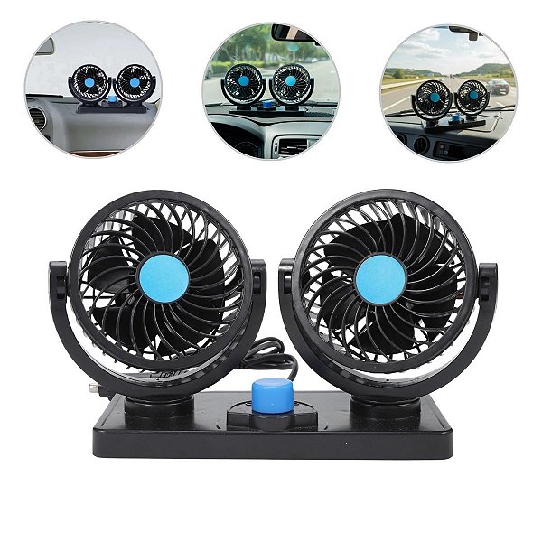 Mini Ventilador Duplo Automotivo 12V Portátil com 2 Velocidades Silencioso e Potente para Carros e Caminhões - Importway