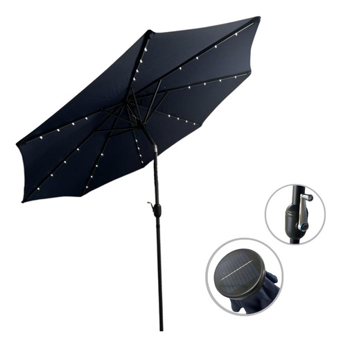 Ombrelone Azul Articulado Com Led 2,70m Base Central Importway Ideal Para Piscina, Jardim E Praia