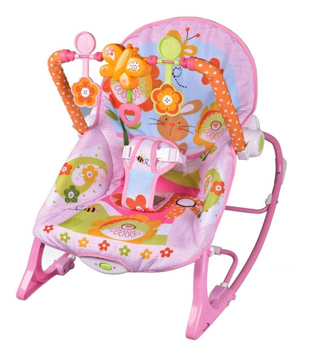 Cadeira De Descanso Para Bebê Vibratória Acolchoada Com Som E Balanço Rosa Confortável E Segura