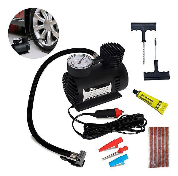 Mini Compressor De Ar Automotivo 12v 300psi Portátil Com Kit Reparo Importway Prático E Eficiente