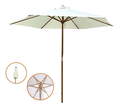 Ombrelone Guarda Sol Central De Madeira 2 Metros Branco Importway Ideal Para Jardim Piscina E Praia