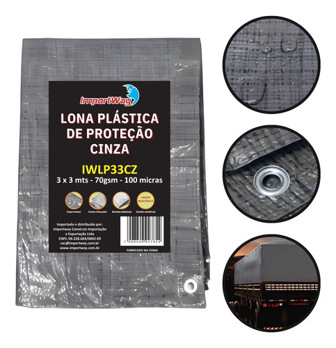 Lona Plástica Encerado Impermeável Importway 3x3m Cinza Multiuso Para Caminhões Telhados Quintais Camping