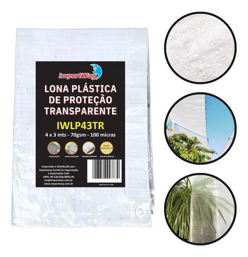 Lona Transparente 4×3m Polietileno 70g/m² Proteção Exterior Telhado Quintal Piscina E Carga
