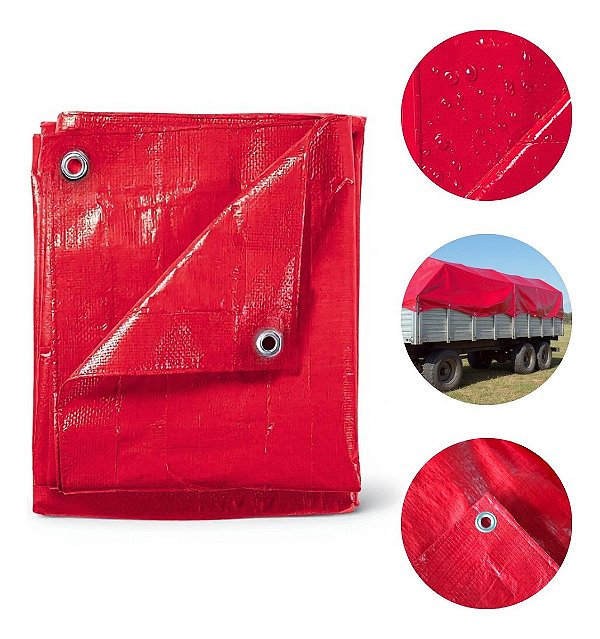 Lona Plástica Polietileno 70g/m² Vermelha 5×3m Impermeável Multiuso Para Telhado Quintal Piscina Cargas Caminhão