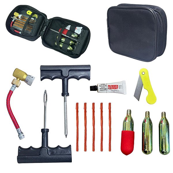 Kit Emergencial Para Reparo de Pneus Completo Estojo Com 15 Peças Para Carros Motos e Veículos Leves - Importway