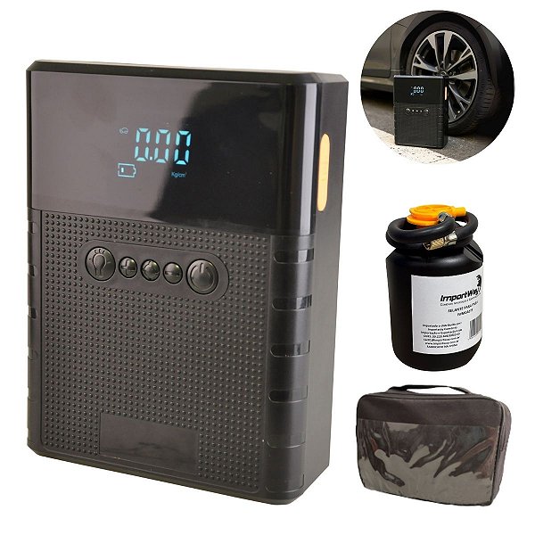 Auxiliar de Partida 4 em 1 com Selante 150PSI LED USB 12V e Compressor de Ar Inflagem Rápida Portátil - Importway