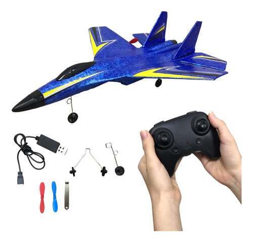 Avião Planador Infantil Importway Leve Azul Elétrico Controle Remoto Bateria Recarregável