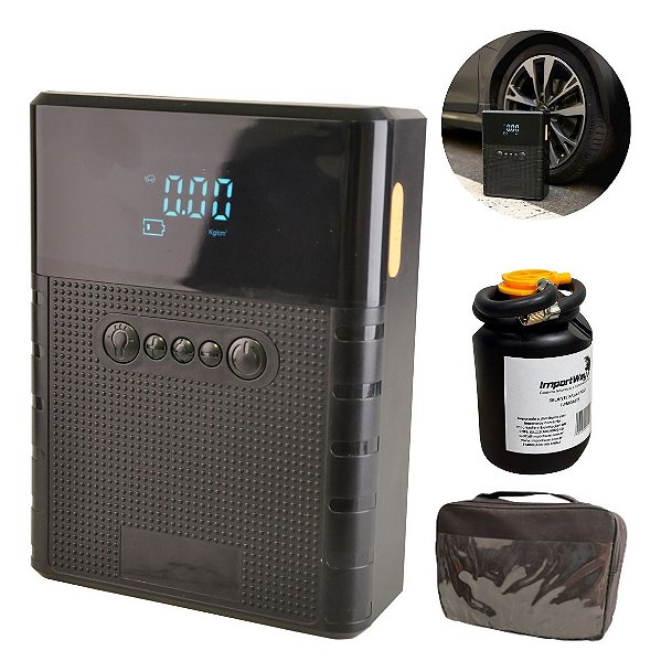 Compressor De Ar 12v Com Auxiliar De Partida Powerbank Luz Led E Selante Portátil Para Emergência Automotiva