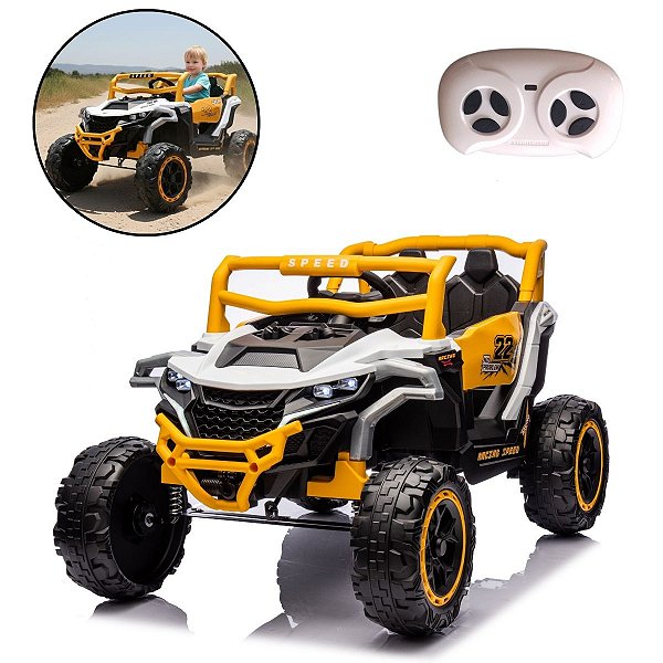 Mini Quadriciclo Elétrico 12V Infantil Com Controle Remoto e Entrada USB Bluetooth MP3 Branco e Amarelo - Importway