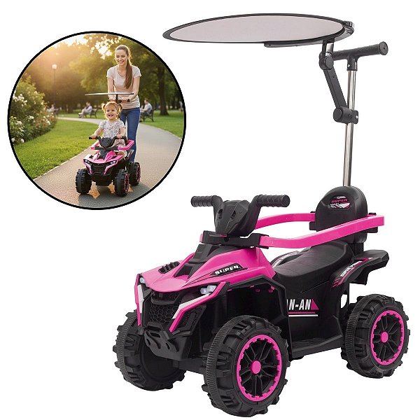 Mini Quadriciclo Elétrico 6V Infantil Com Empurrador Cobertura E Bateria Recarregável Rosa Proteção Solar - Importway