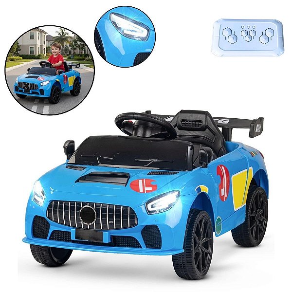 Mini Carro Elétrico Infantil Esportivo 12V Azul Com Controle Remoto Função Música E Luzes LED - Importway