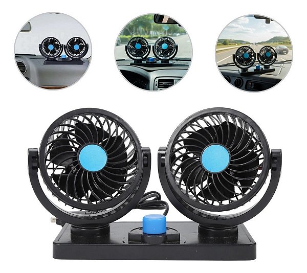 Mini Ventilador Duplo 12v Automotivo Portátil Ajustável Potente Ideal Para Carros, Vans E Caminhões