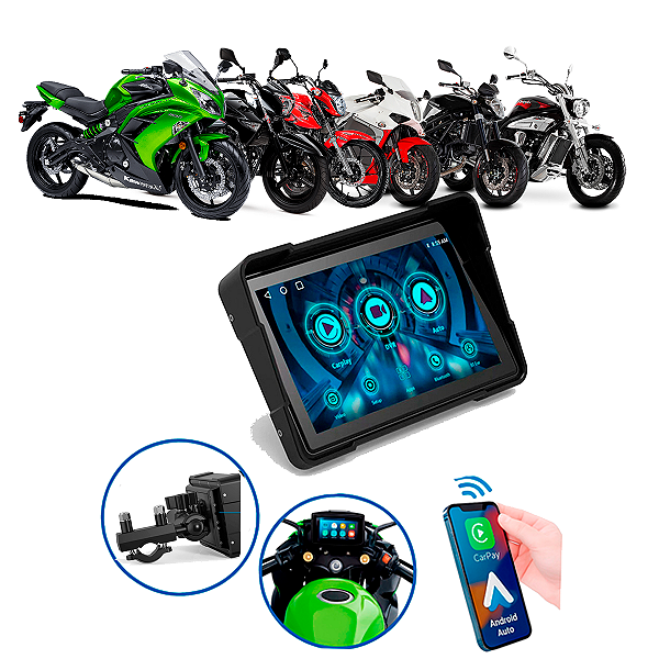 Multimídia para Moto de 5" MOT528 com Carplay Android Auto Bluetooth Espelhamento Sem Fio À prova d’água - First Option