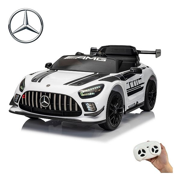 Mini Carro Elétrico 12v Mercedes Benz Gt3 Branco Licenciado Importway Com Luz Som E Controle Remoto