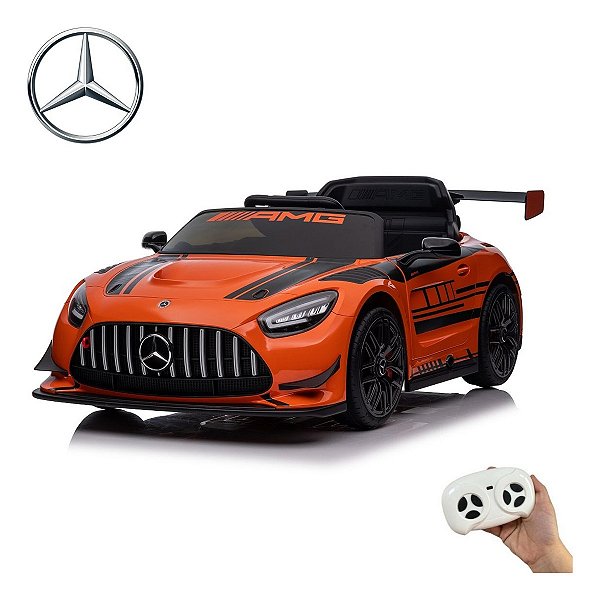Mini Carro Elétrico 12v Mercedes Benz Gt3 Laranja Licenciado Importway Com Luz Som E Controle Remoto