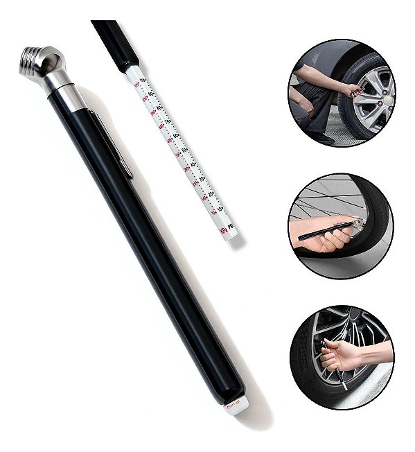 Medidor Manual De Pressão De Pneu Tipo Caneta Automotivo Portátil Para Carros Motos E Bicicletas