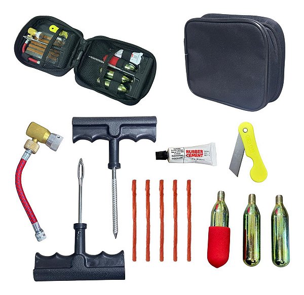 Estojo De Reparo De Pneu 15 Peças Kit Emergência Automotivo Portátil Ideal Para Carros E Motos