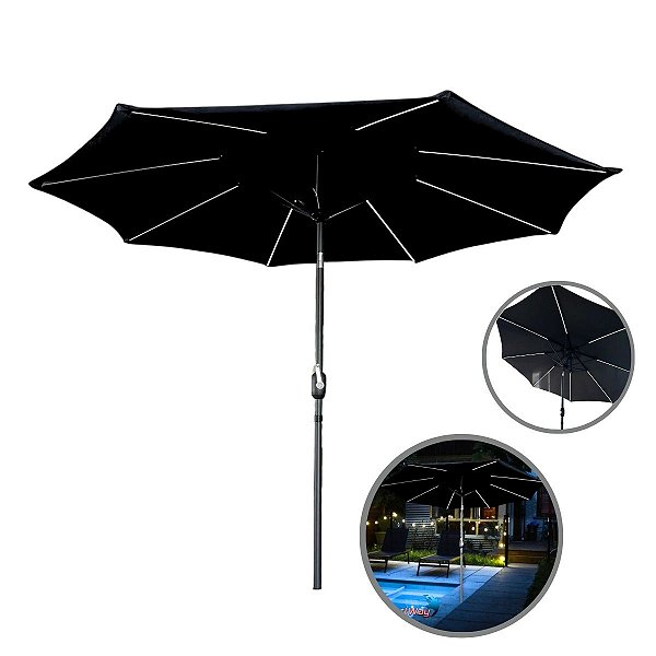 Ombrelone Central Articulado 2,70m Com Led Nas Varetas Importway Ideal Para Praia, Piscina E Jardim