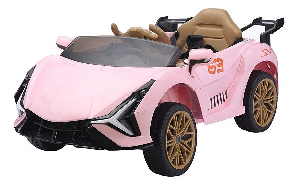 Mini Carro Elétrico 12v Infantil Rosa Com Controle Remoto E Luzes Para Direção Segura